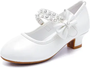 Girls Dress Shoes - Flower Girl Shoes with Low Heel Pump, Glitter Princess Heels for Toddler to Big Kids - Birthday, Christmas, Wedding & Party Occasions