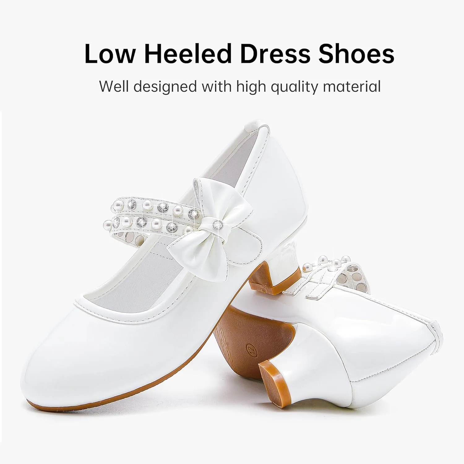 Girls Dress Shoes - Flower Girl Shoes with Low Heel Pump, Glitter Princess Heels for Toddler to Big Kids - Birthday, Christmas, Wedding & Party Occasions