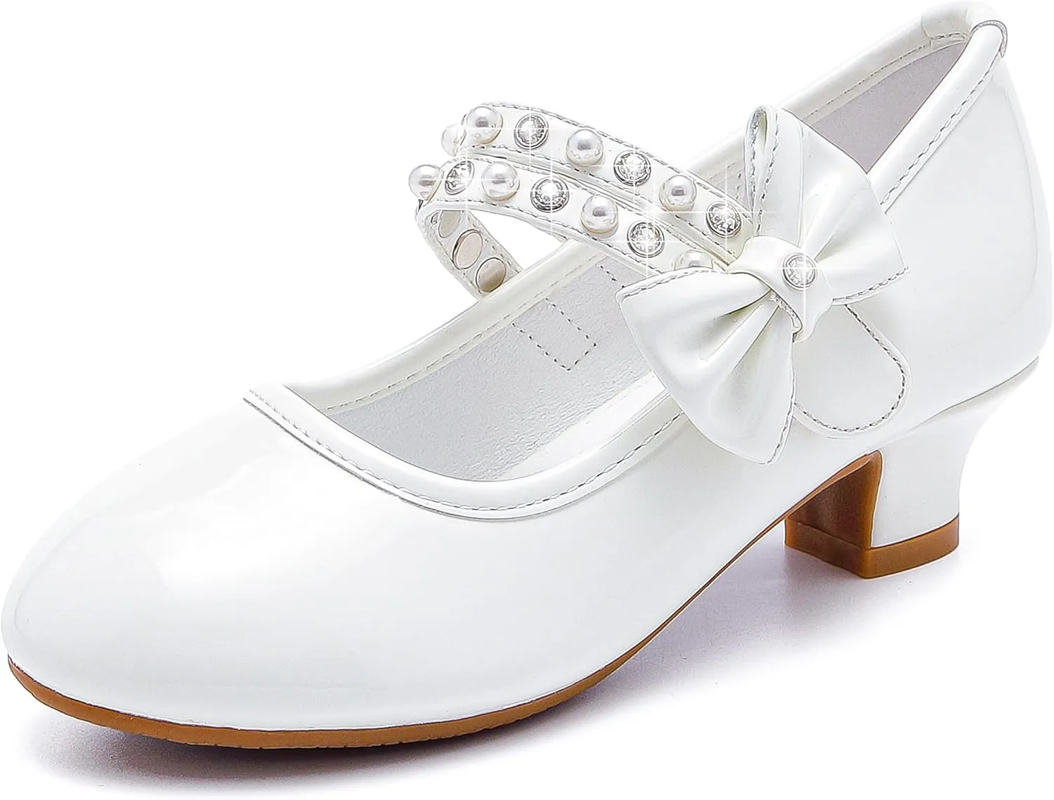 Girls Dress Shoes - Flower Girl Shoes with Low Heel Pump, Glitter Princess Heels for Toddler to Big Kids - Birthday, Christmas, Wedding & Party Occasions