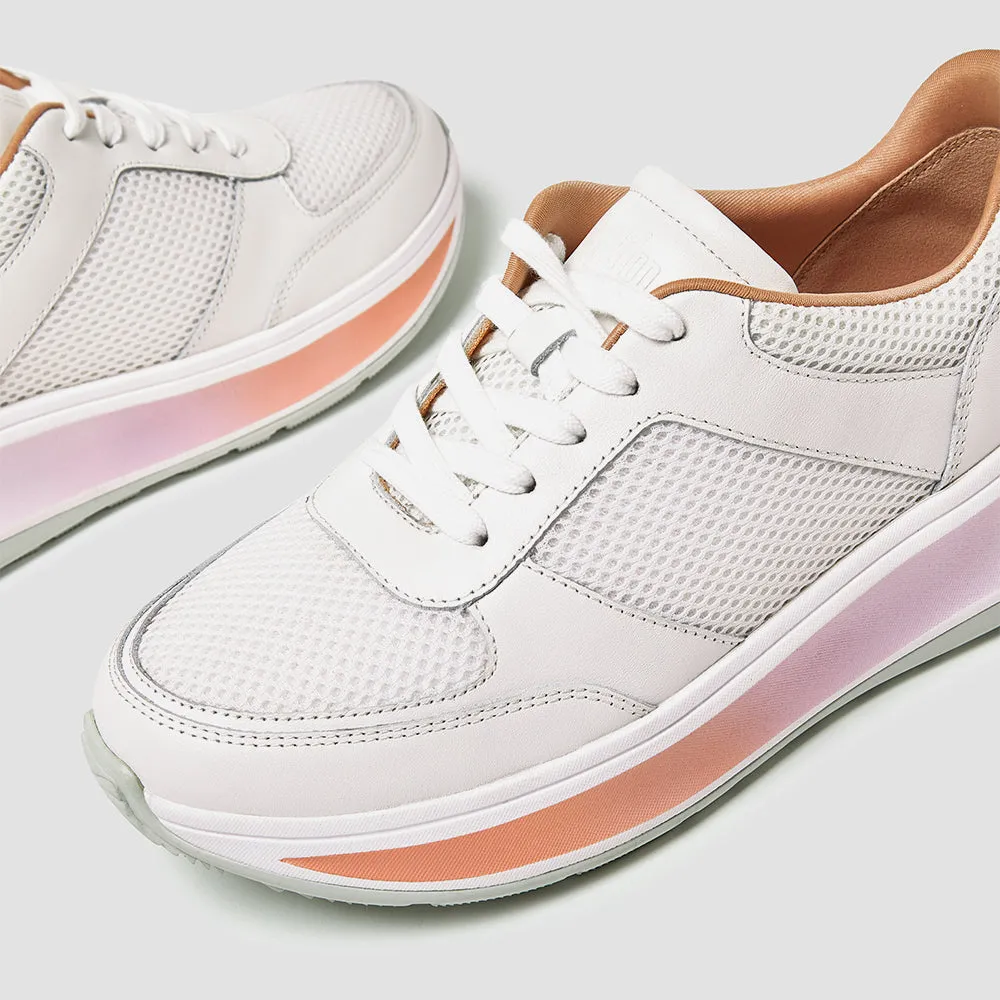 Giày Sneaker Nữ Fitflop F-Mode Ombresole Leather/Mesh Flatform - Trắng
