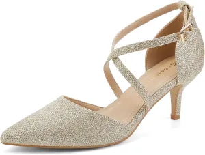 Greatonu Women's Low Heel Pumps Pointed Toe Bridal Wedding Party Kitten Heel Pump Shoes
