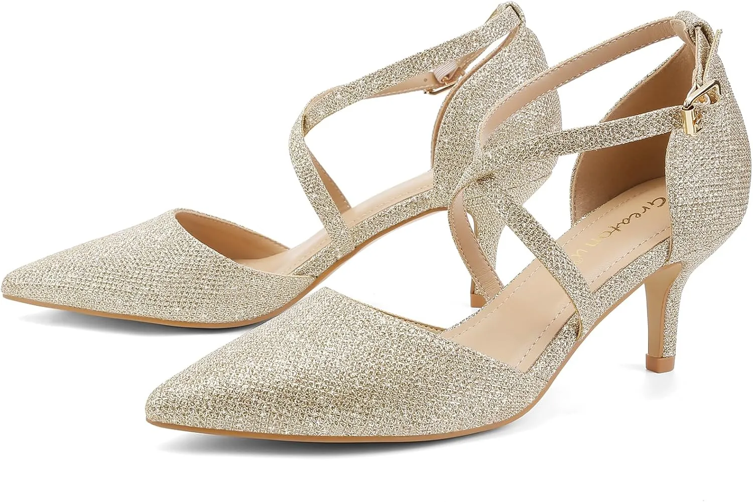 Greatonu Women's Low Heel Pumps Pointed Toe Bridal Wedding Party Kitten Heel Pump Shoes