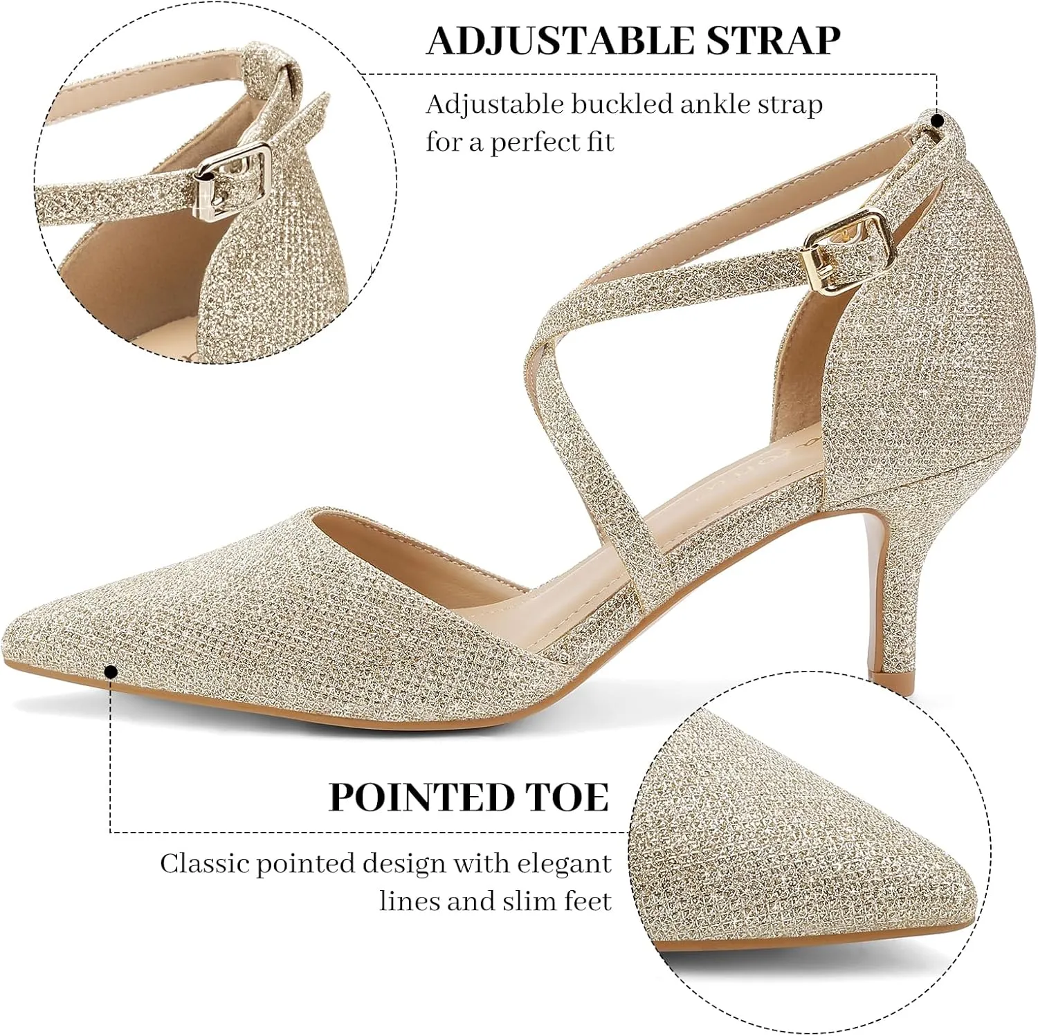Greatonu Women's Low Heel Pumps Pointed Toe Bridal Wedding Party Kitten Heel Pump Shoes