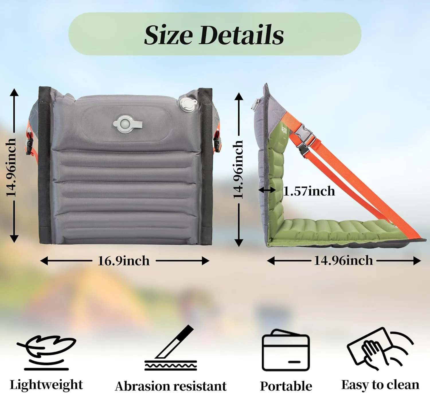 Inflatable Seat Cushion, Portable Chairs with Back Support, Foldable and Lightweight Seating for Camping/Sporting Events, Adjustable Straps, Stadium Seats with Storage Bag, Lounge Chair
