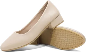 Jeekopeg Low Chunky Pumps Women's Round Toe Heels PU Leather Chunky Pump Shoes Classic Closed Toe Pumps Low Heel Dress Shoes for Women
