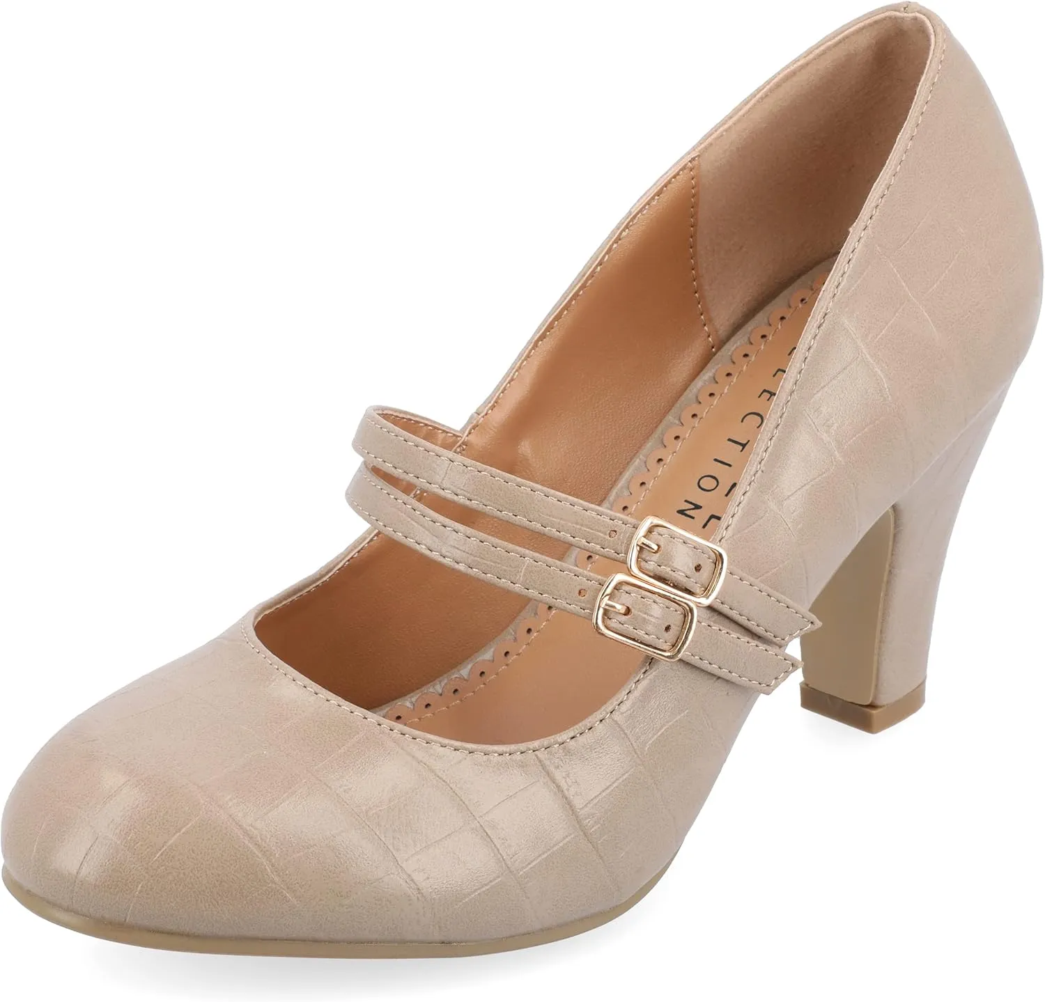 Journee Collection Womens Wendy Mary Jane Pumps Closed Round Toe Double Buckle Strap Chunky Block Heel