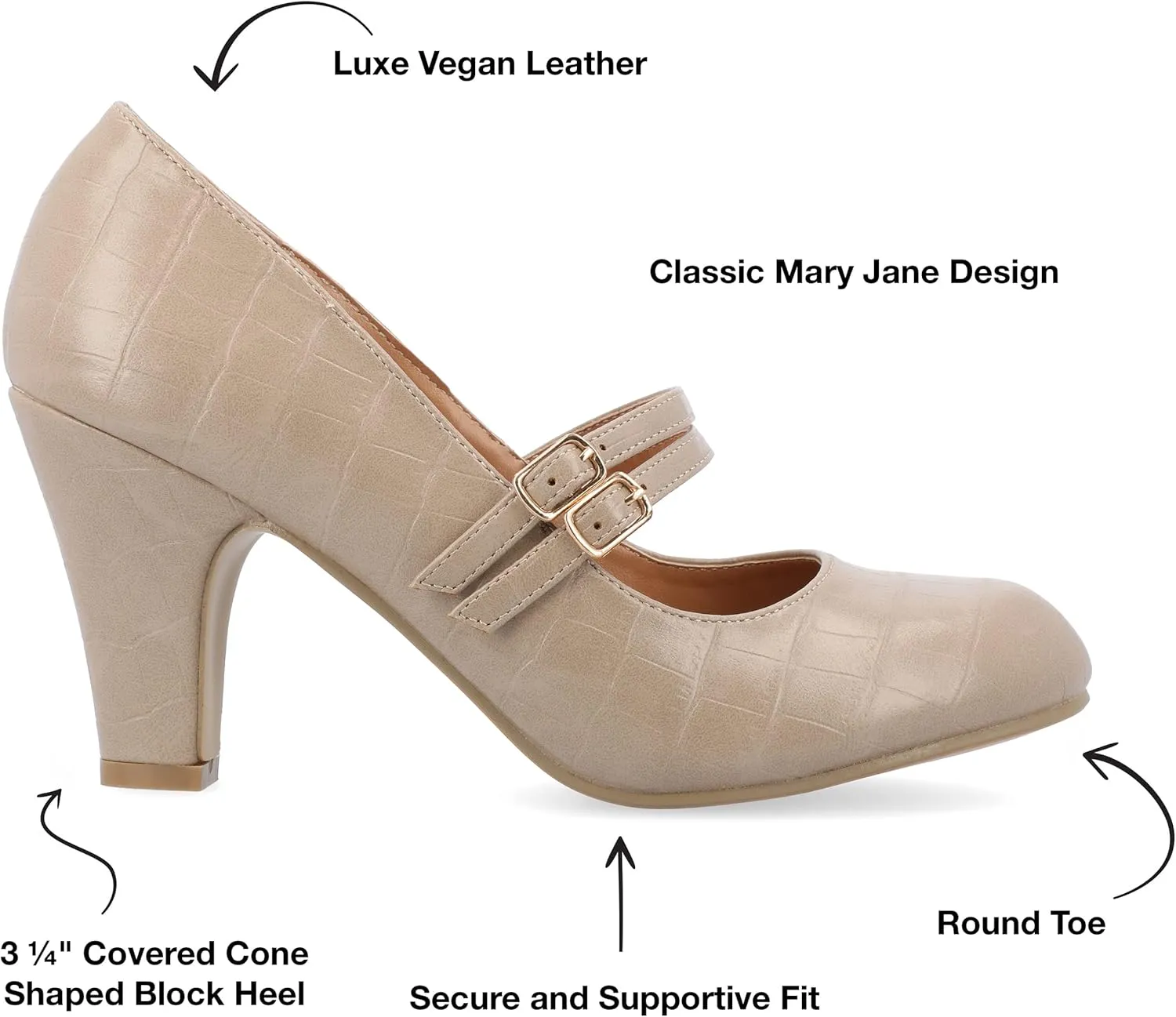 Journee Collection Womens Wendy Mary Jane Pumps Closed Round Toe Double Buckle Strap Chunky Block Heel
