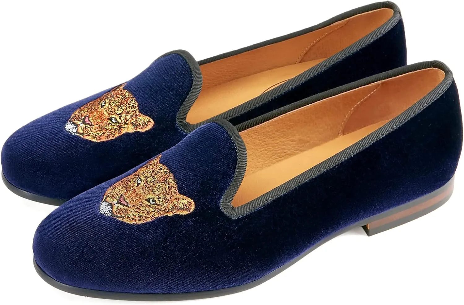 Journey West Men's Velvet Loafers Embroidery Slip-On Loafers Tuxedo Dress Shoes Smoking Slippers for Men