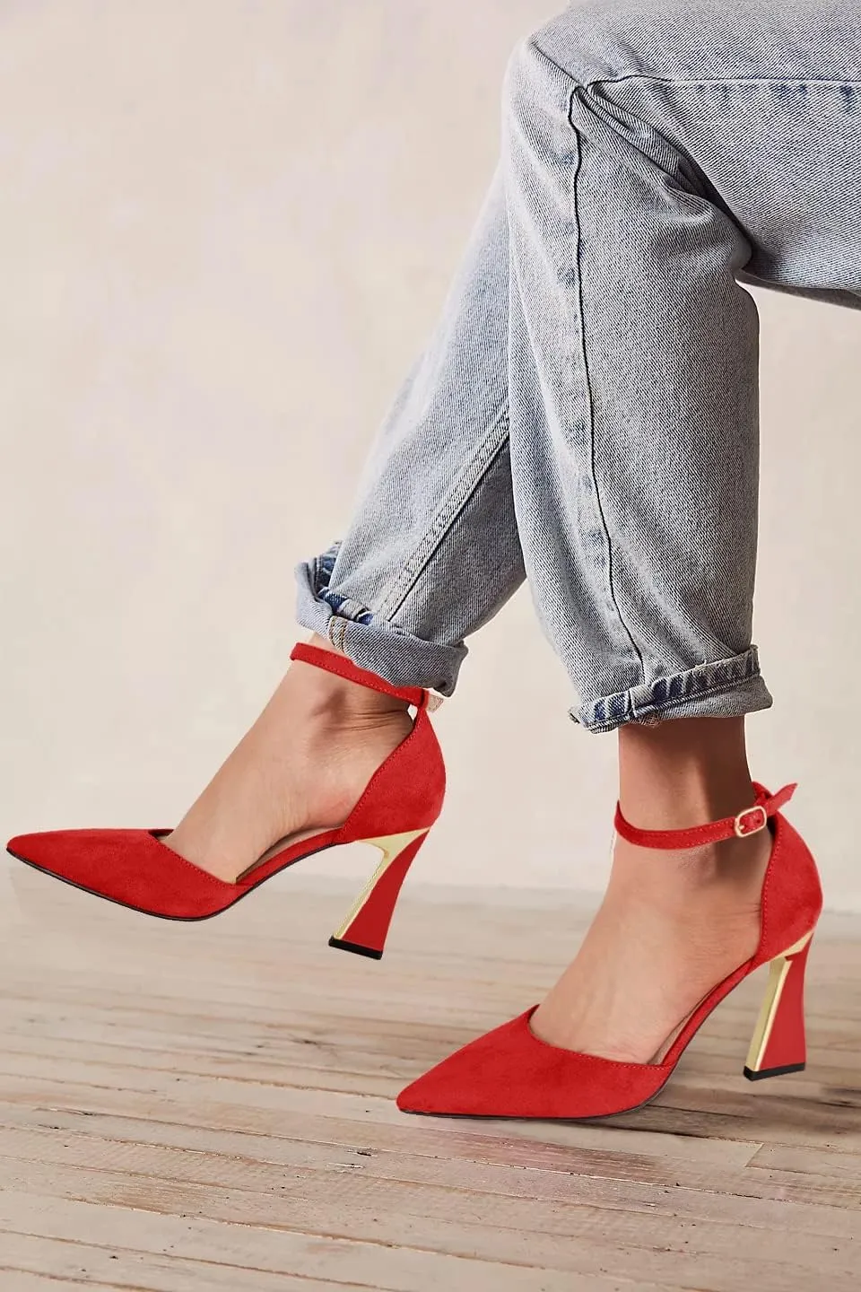 Juliet Holy Womens Pumps Point Closed Toe Heels Buckle Ankle Strap D'Orsay Heeled Sandals