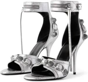 Kluolandi Women's High Stiletto Heeled Sandals with Tassel Open Toe Studded Zipper Ankle Strap High Heels Dress Pumps Shoes