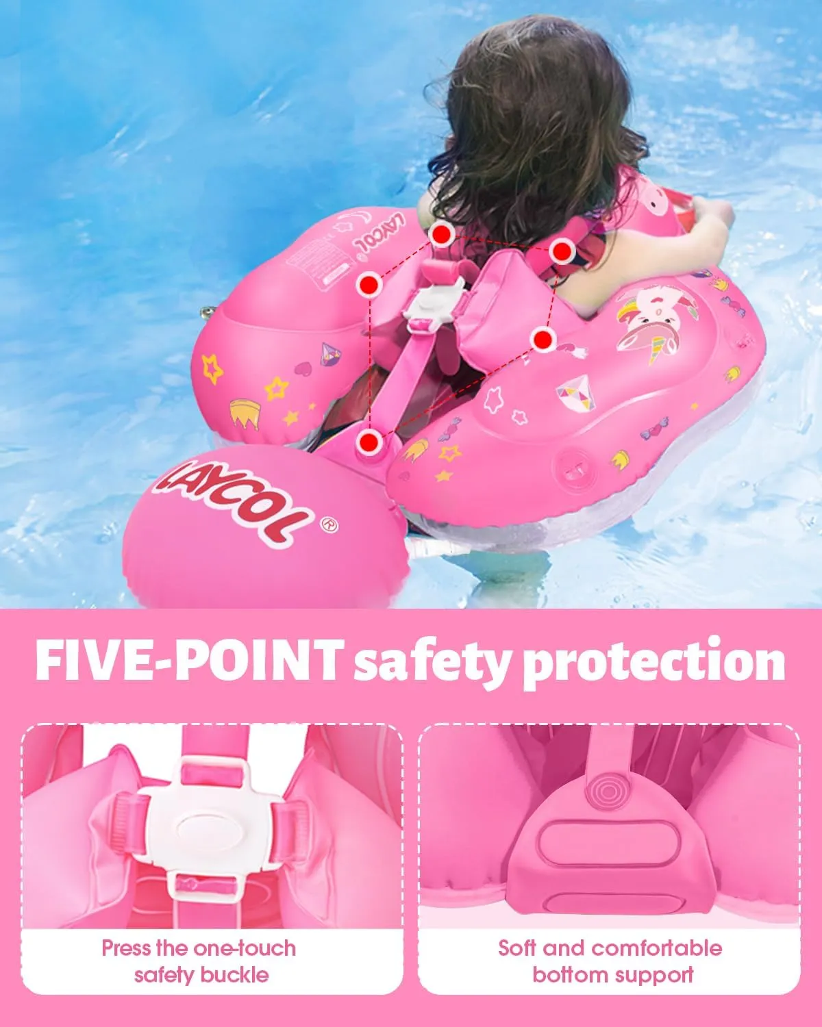 LAYCOL Baby Swimming Float Inflatable Baby Pool Float Ring with Sun Protection Canopy,add Tail no flip Over for Age of 3-36 Months