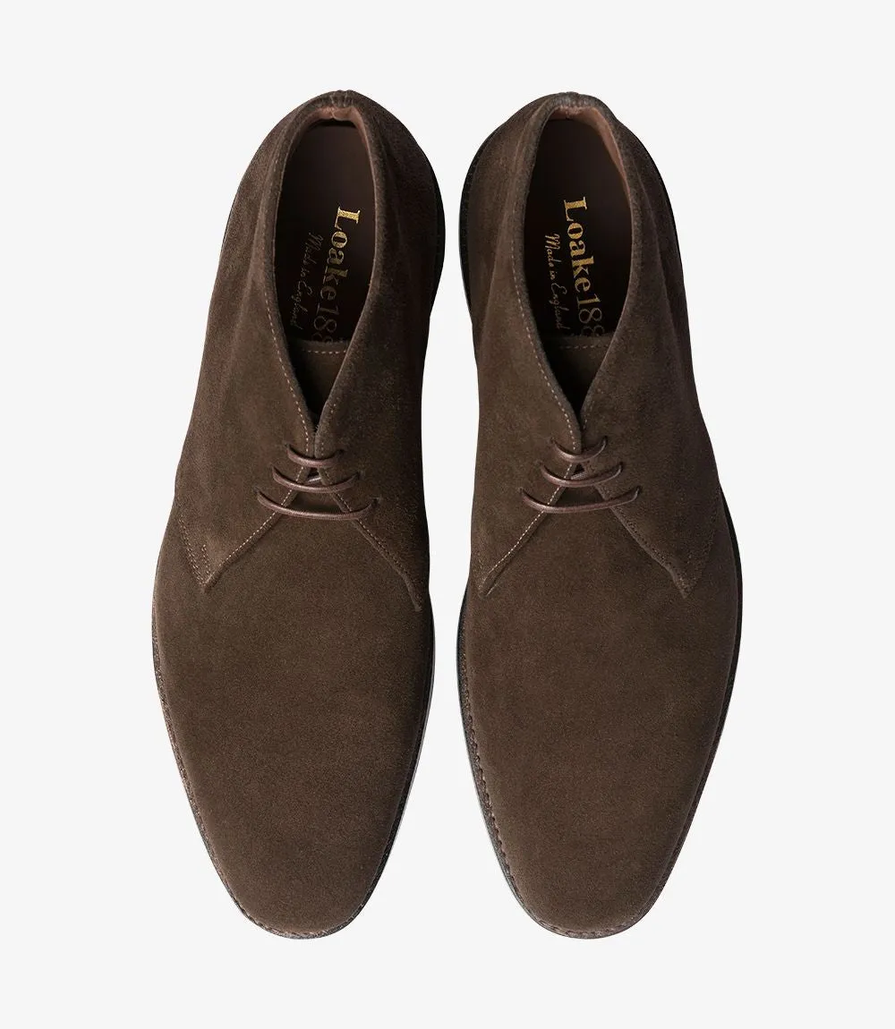 LOAKE PIMLICO-SUEDE DARK BROWN SUEDE BOOT RUBBER SOLE F-MEDIUM