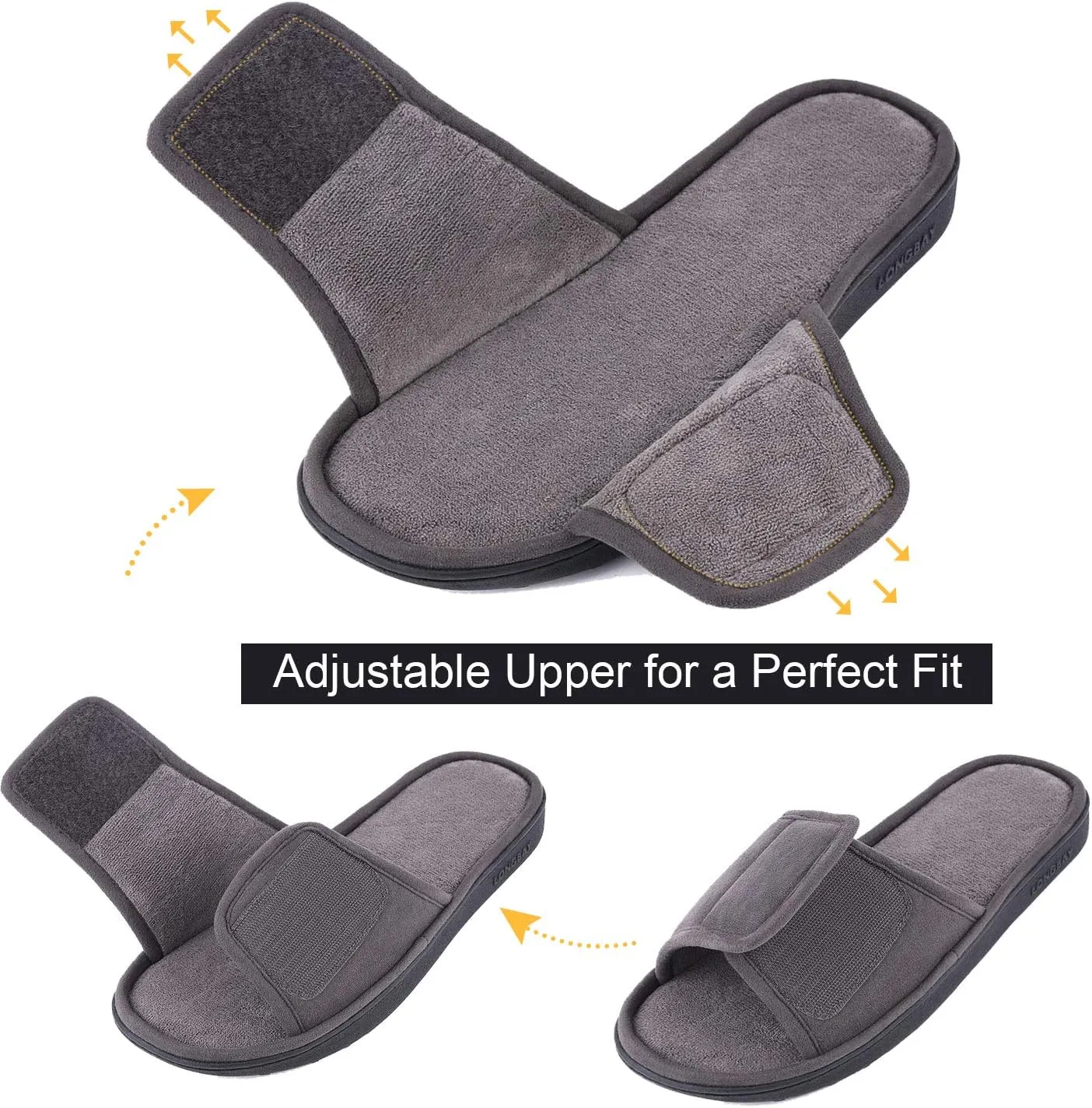 LongBay Men's Comfy Memory Foam Slide Slippers Breathable Micro Suede House Shoes