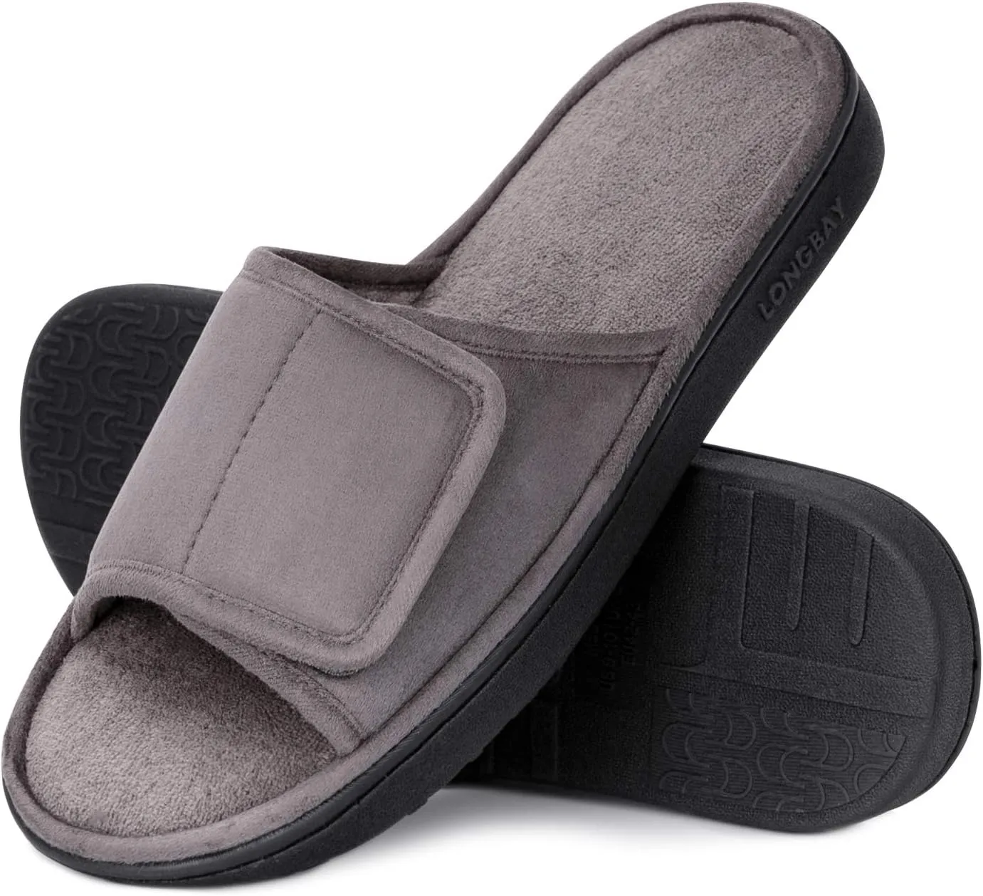 LongBay Men's Comfy Memory Foam Slide Slippers Breathable Micro Suede House Shoes