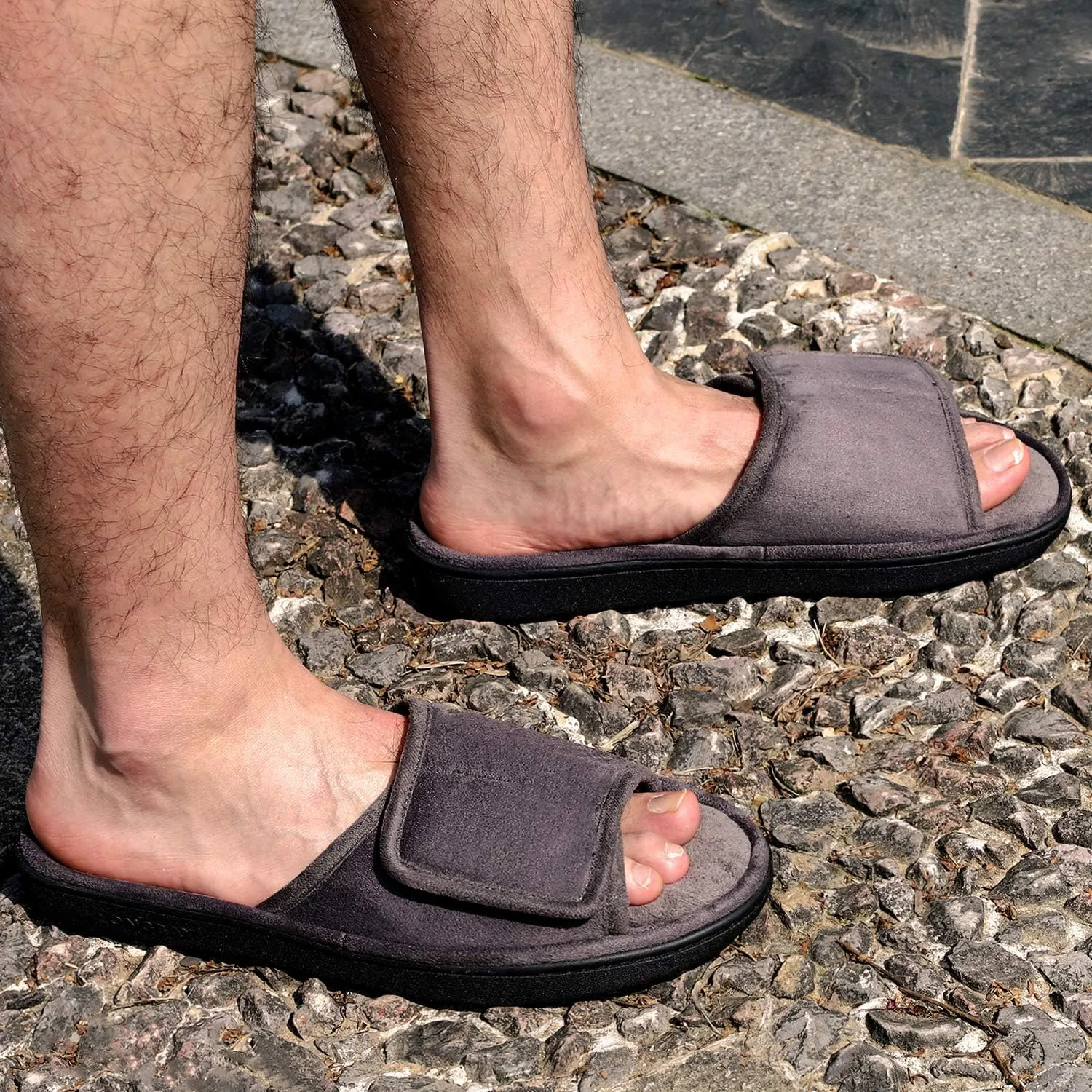 LongBay Men's Comfy Memory Foam Slide Slippers Breathable Micro Suede House Shoes