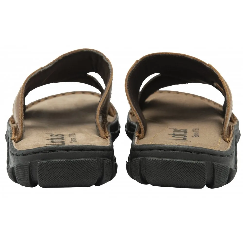 Lotus Bastion Men's Leather Slip On Mule Sandal Tan
