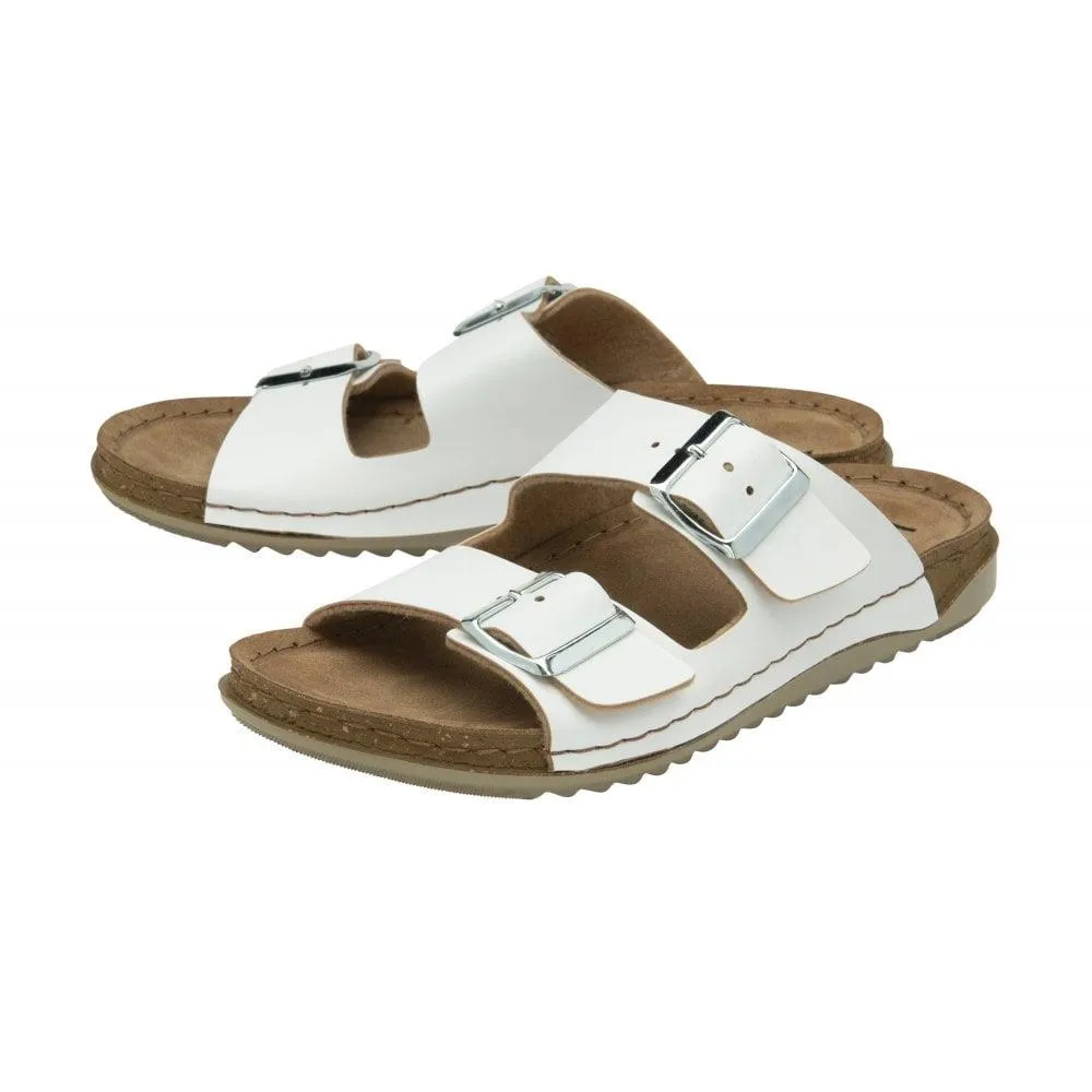 Lotus Ladies Sirmoine White Adjustable Faux Leather Mule Sandals