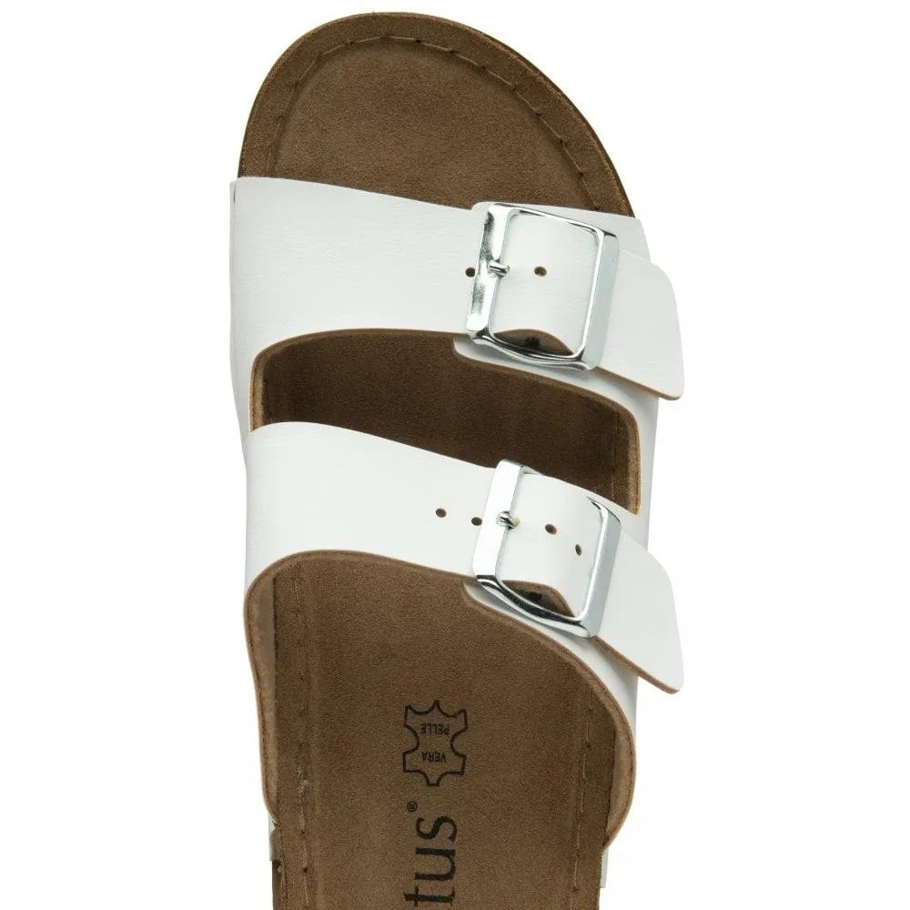 Lotus Ladies Sirmoine White Adjustable Faux Leather Mule Sandals