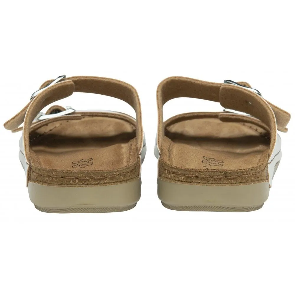 Lotus Ladies Sirmoine White Adjustable Faux Leather Mule Sandals