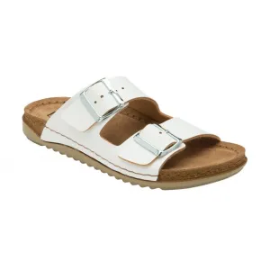 Lotus Ladies Sirmoine White Adjustable Faux Leather Mule Sandals