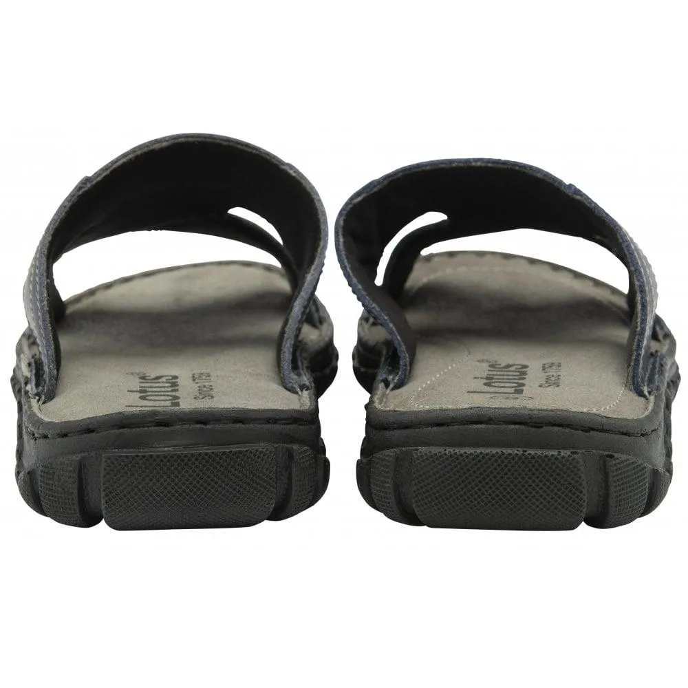 Lotus Mens Bastion Dark Navy Blue Leather Slip On Mule Sandals