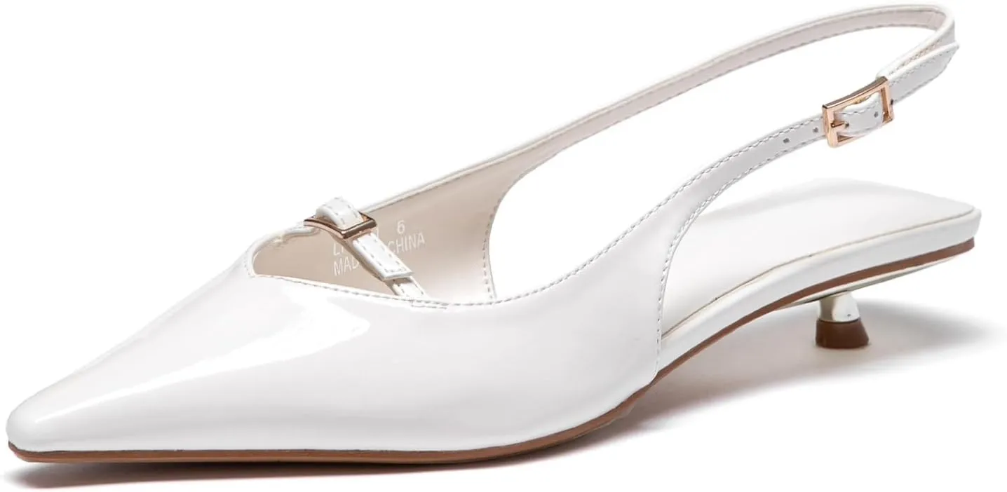 Lryweisy Women's Slingback Kitten Heels Comfortable Low Heel Pump White