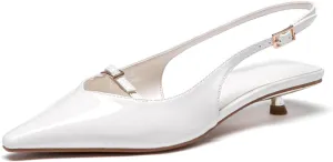 Lryweisy Women's Slingback Kitten Heels Comfortable Low Heel Pump White