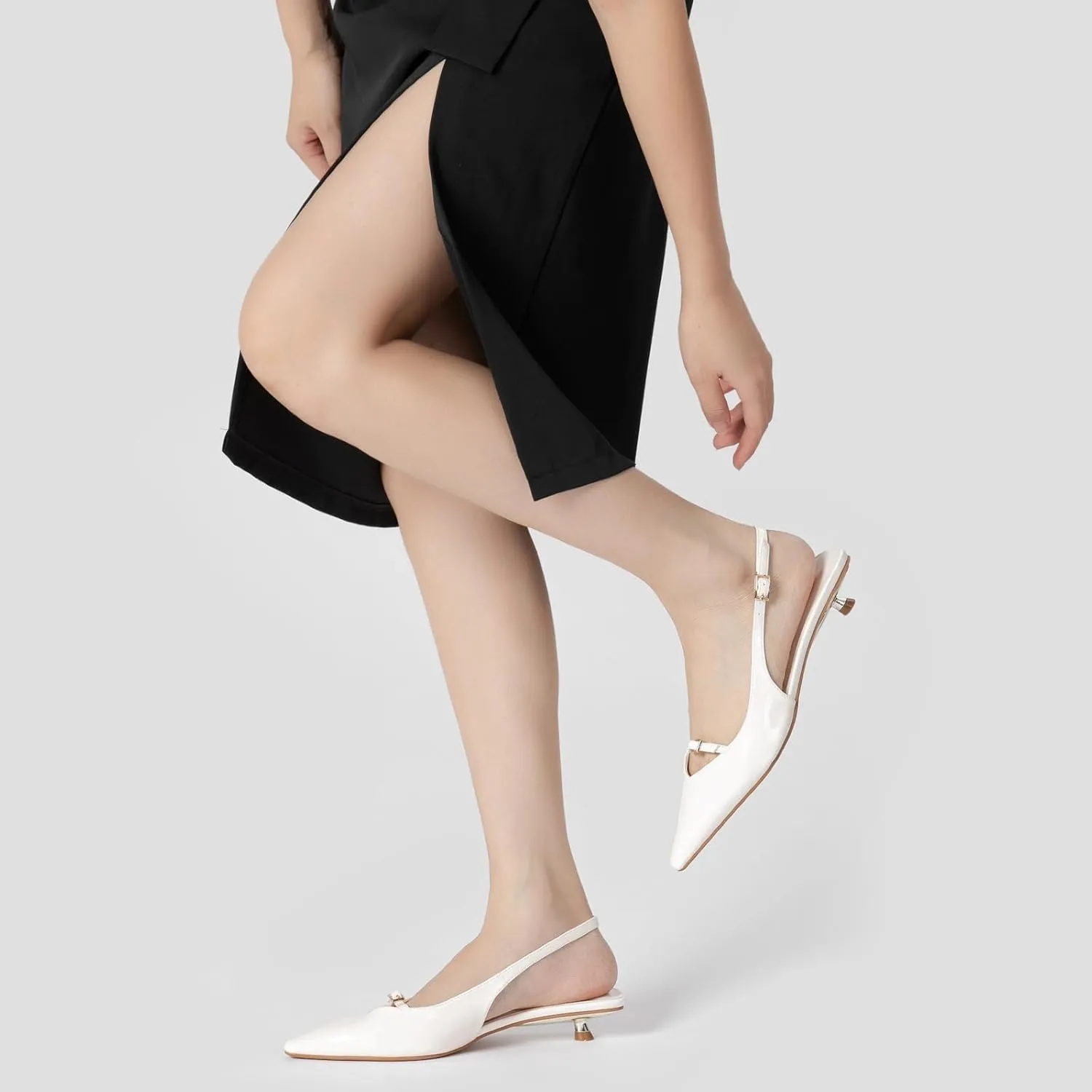 Lryweisy Women's Slingback Kitten Heels Comfortable Low Heel Pump White