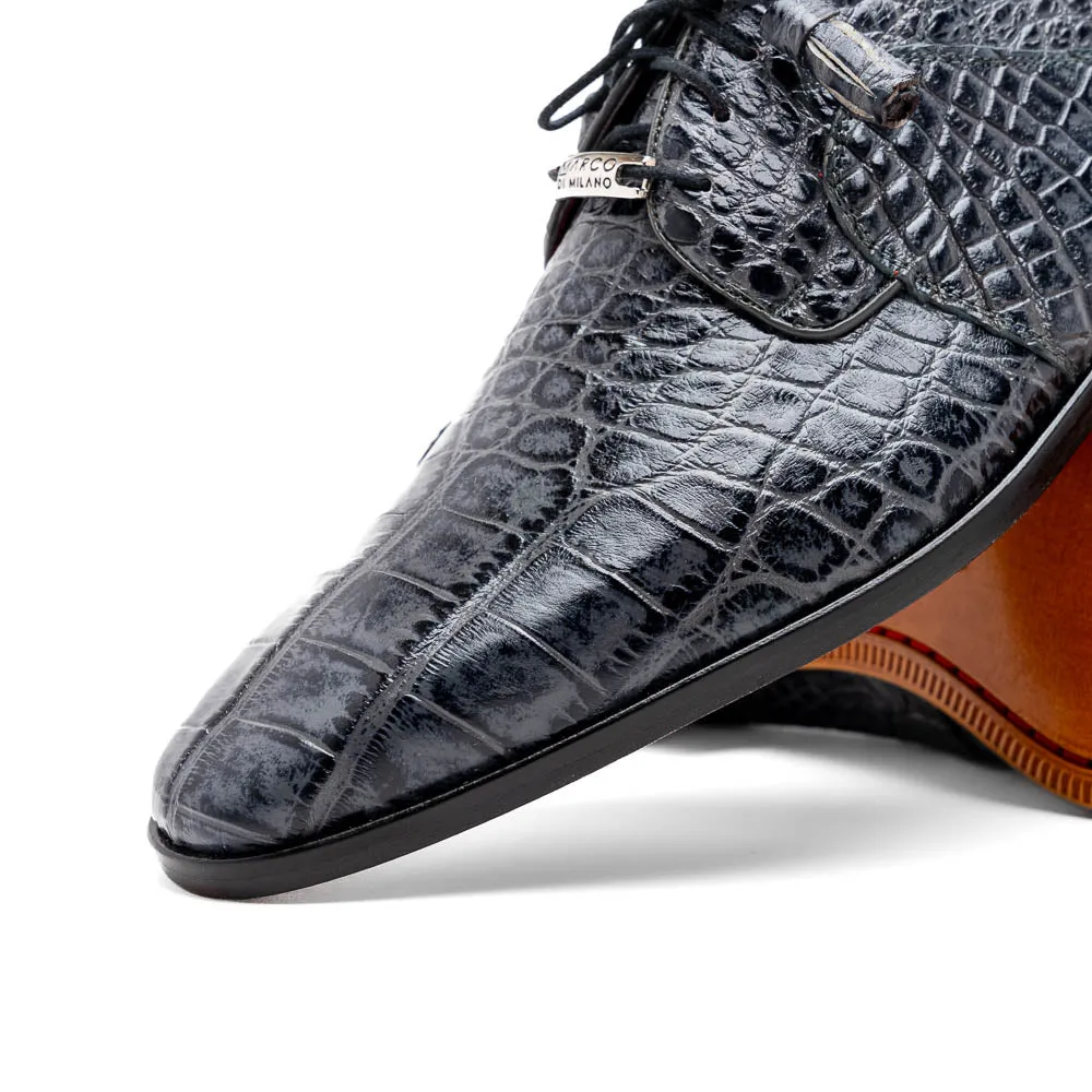 Marco Di Milano Fitipaldi in Rustic Grey Alligator Derby Dress Shoes