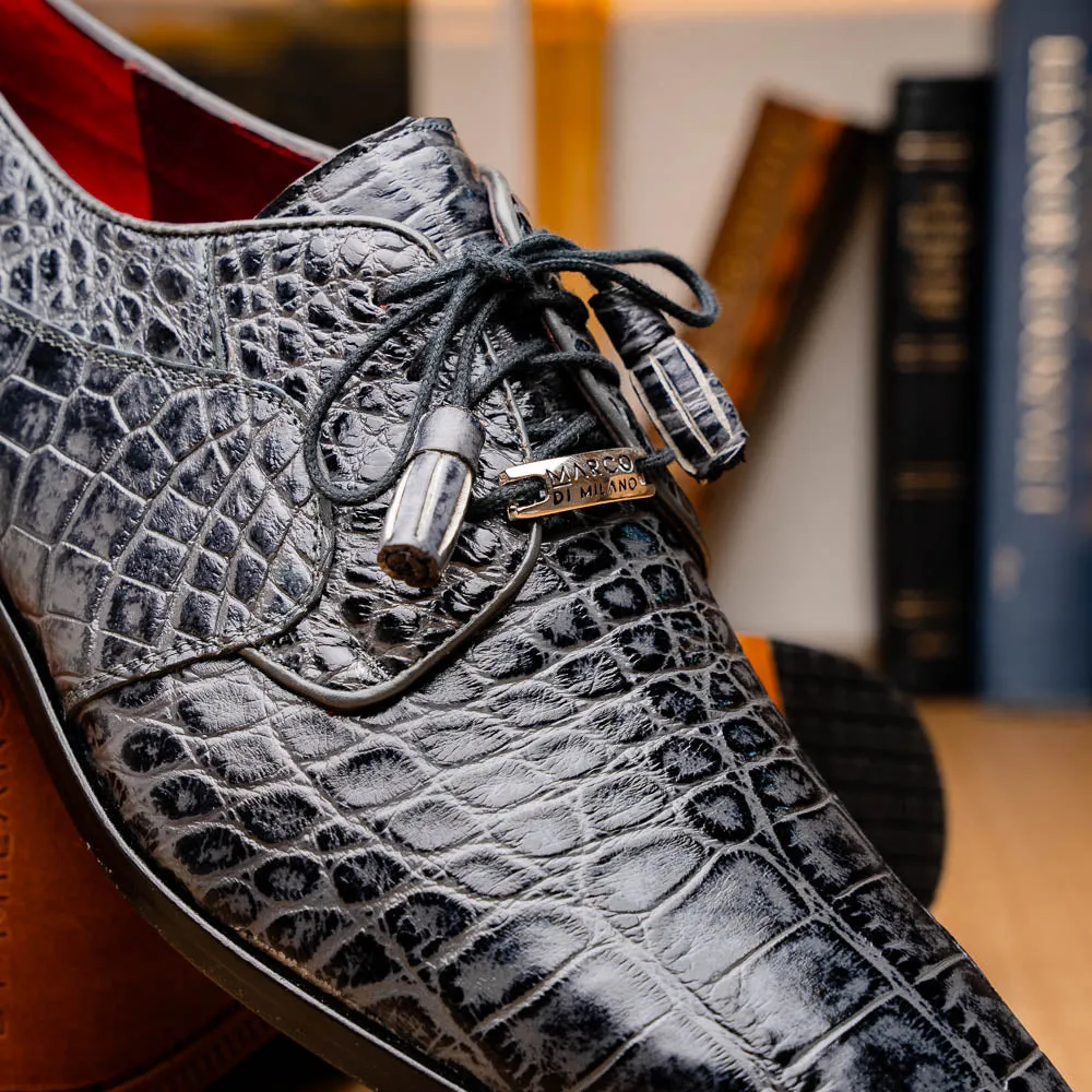 Marco Di Milano Fitipaldi in Rustic Grey Alligator Derby Dress Shoes
