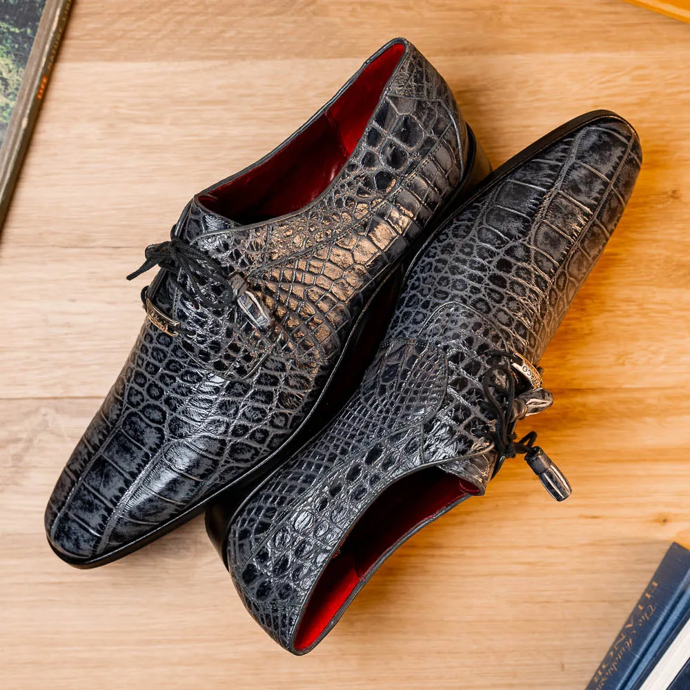 Marco Di Milano Fitipaldi in Rustic Grey Alligator Derby Dress Shoes