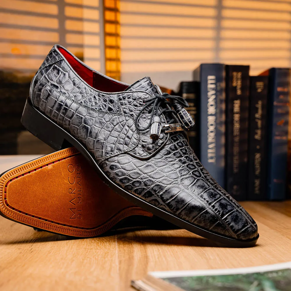 Marco Di Milano Fitipaldi in Rustic Grey Alligator Derby Dress Shoes