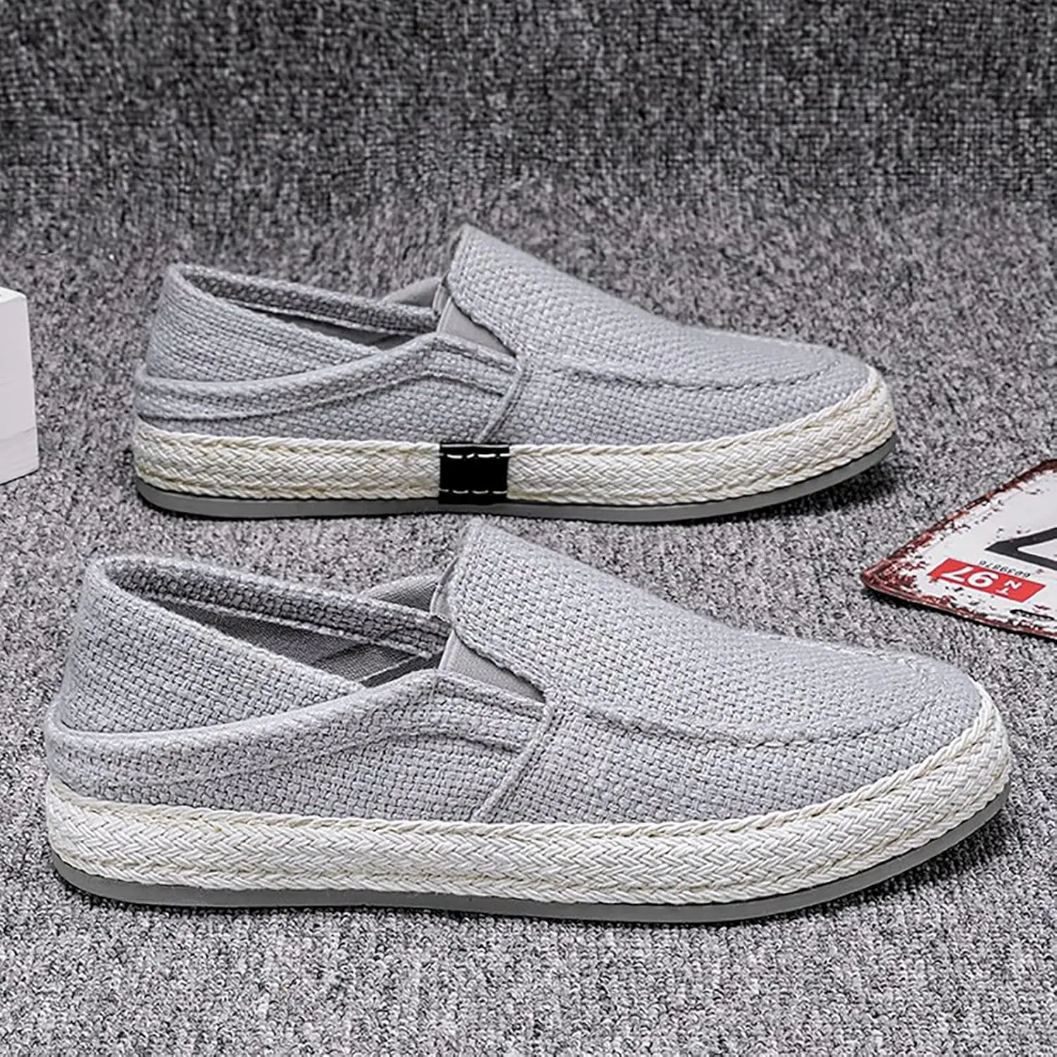 Men's Canvas Slip-on Espadrilles Loafers,Fashion Breathable Hand Stitching Linen Indoor Outdoor Non-Slip Comfortable Flat, Fisherman Casual Walking Sneakers Moccasins Boat Shoes