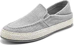 Men's Canvas Slip-on Espadrilles Loafers,Fashion Breathable Hand Stitching Linen Indoor Outdoor Non-Slip Comfortable Flat, Fisherman Casual Walking Sneakers Moccasins Boat Shoes