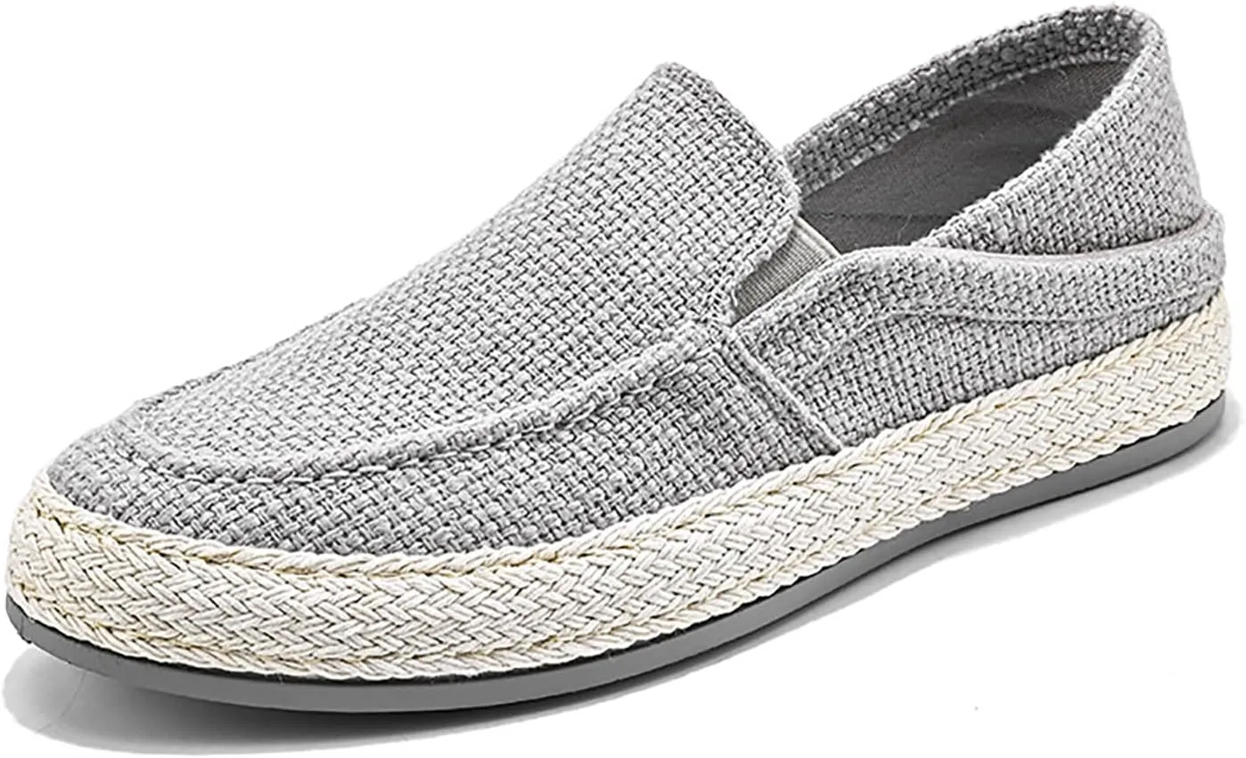 Men's Canvas Slip-on Espadrilles Loafers,Fashion Breathable Hand Stitching Linen Indoor Outdoor Non-Slip Comfortable Flat, Fisherman Casual Walking Sneakers Moccasins Boat Shoes