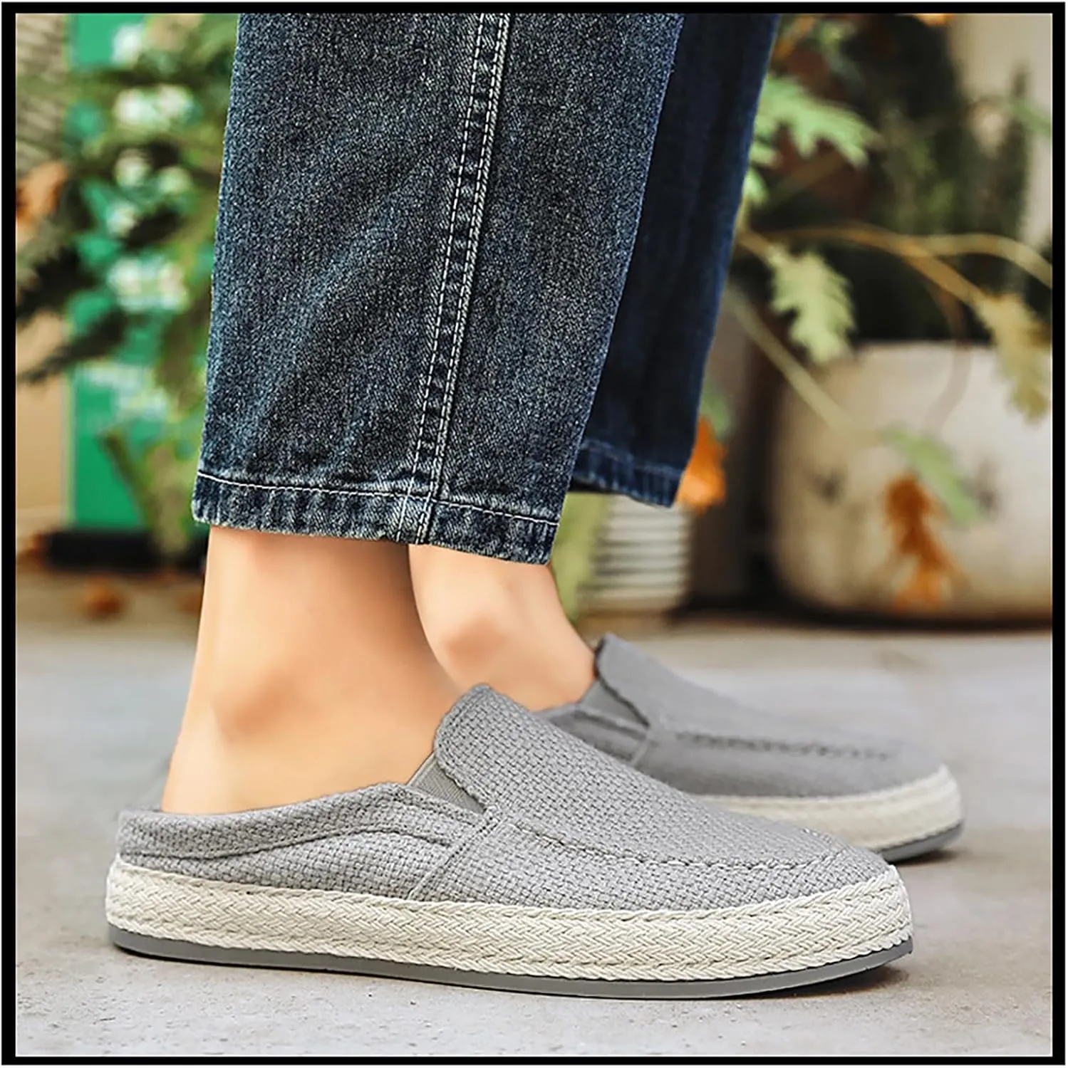 Men's Canvas Slip-on Espadrilles Loafers,Fashion Breathable Hand Stitching Linen Indoor Outdoor Non-Slip Comfortable Flat, Fisherman Casual Walking Sneakers Moccasins Boat Shoes
