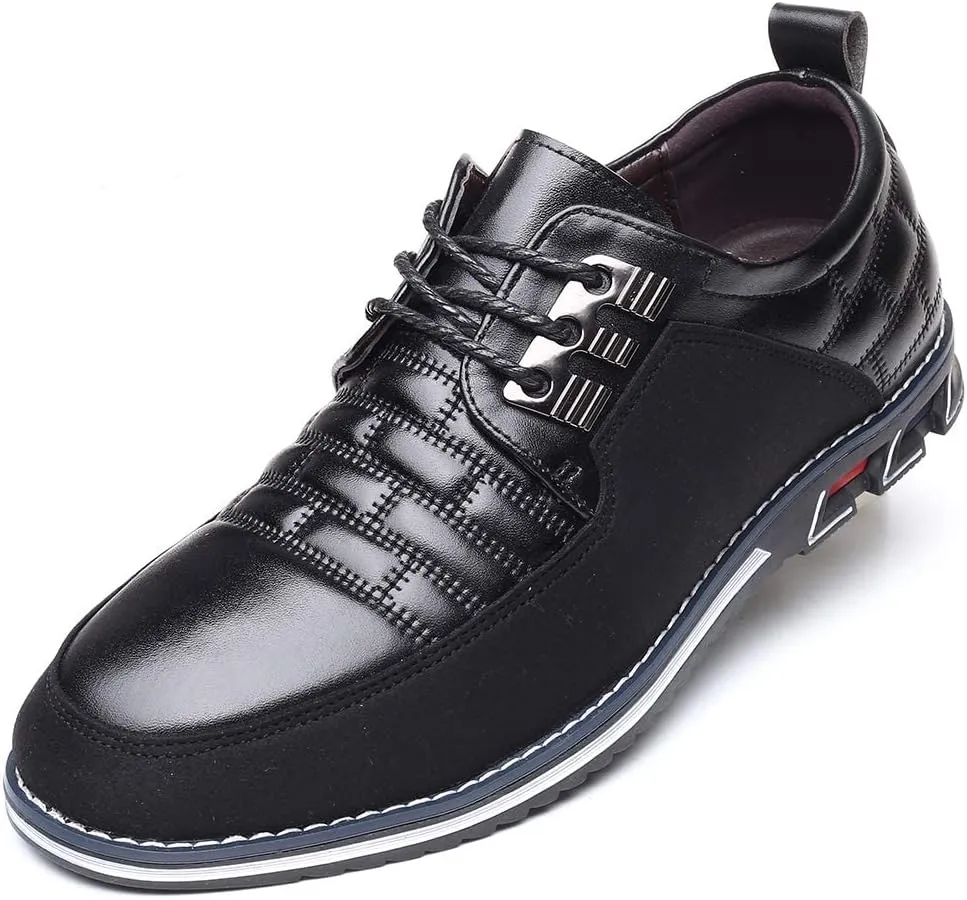 Men's Dress Shoes Business Soft Sole Oxford Derby Orthopedic Leather Slip-On Casual Shoes (Black-B,10)