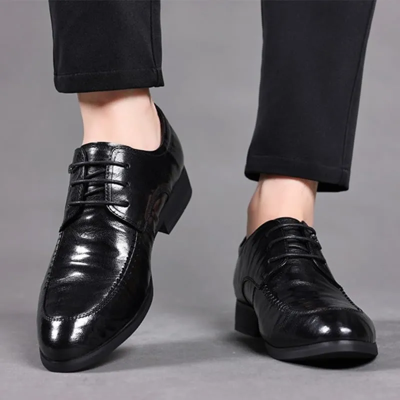 Men's Genuine Leather Oxford Shoes - Comfortable Business Lace Up Dress Shoes with Non-Slip Waterproof Derby Design