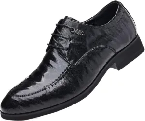 Men's Genuine Leather Oxford Shoes - Comfortable Business Lace Up Dress Shoes with Non-Slip Waterproof Derby Design