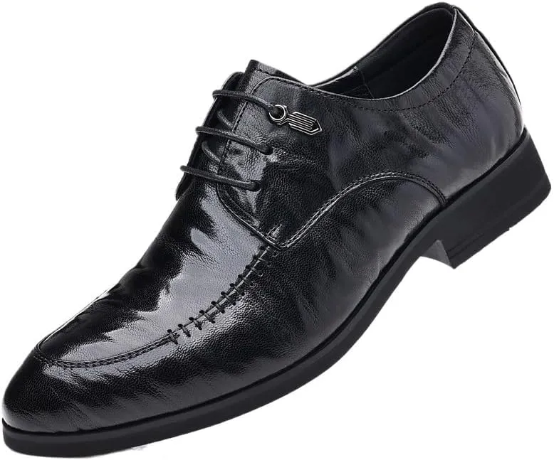 Men's Genuine Leather Oxford Shoes - Comfortable Business Lace Up Dress Shoes with Non-Slip Waterproof Derby Design