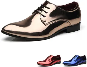Men's Patent Leather Fashion Lace Up Low Heel Oxford Shoes Shiny Luxury Classic Pointed Toe Low Top Formal Derby Shoes Prom Party Casual Business Tuxedo Dress Shoes
