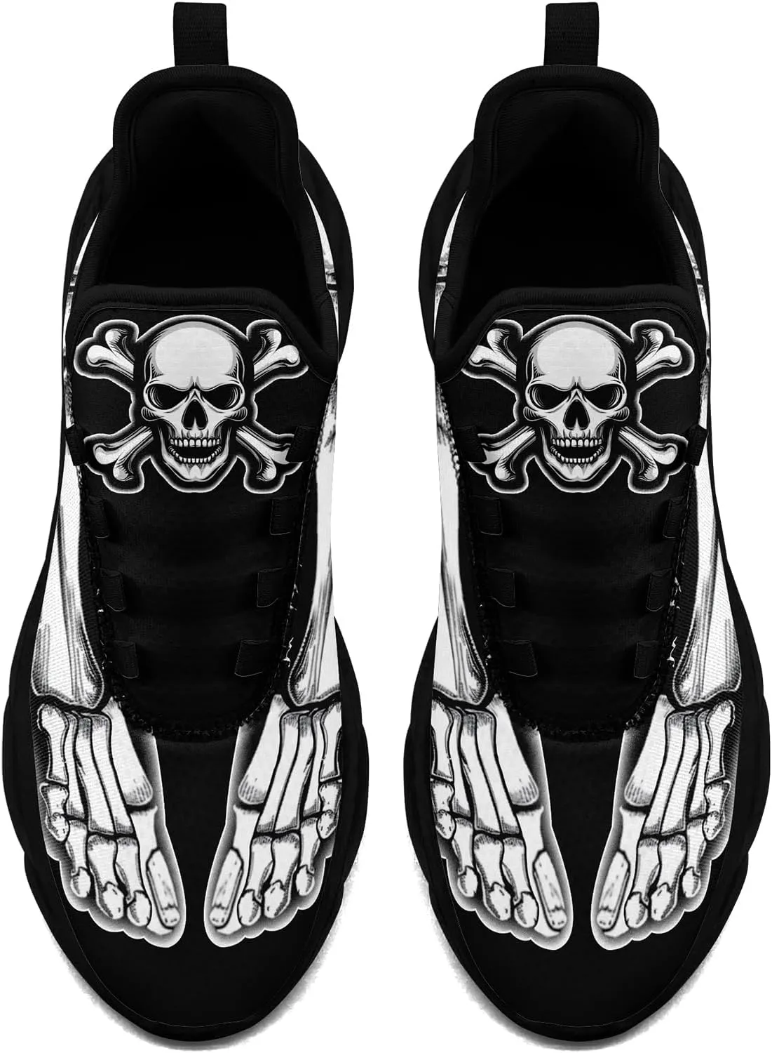 Men's Skull Gothic Running Shoes Lightweight Breathable Sport Shoes for Women Cushion Slip On Walking Sneaker