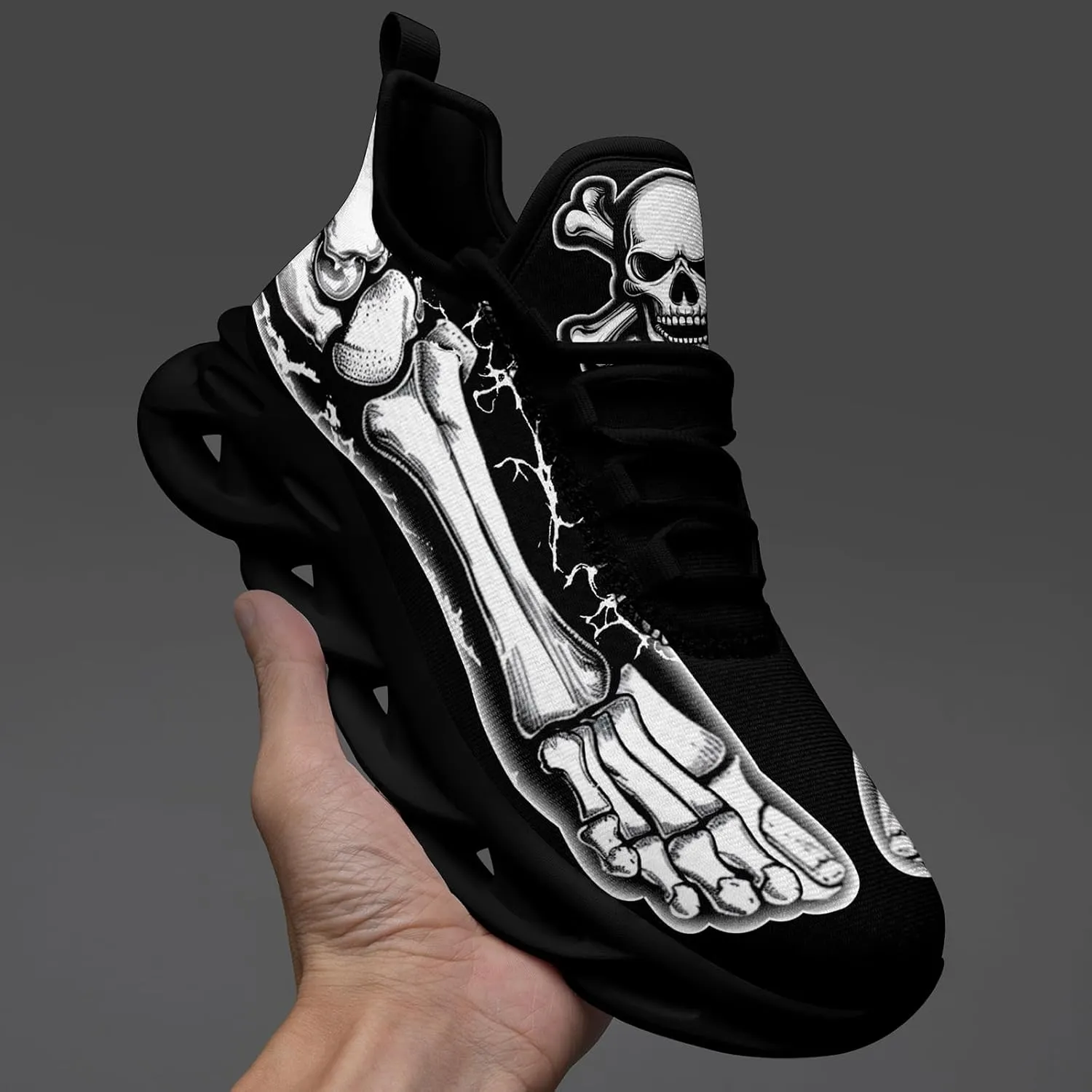 Men's Skull Gothic Running Shoes Lightweight Breathable Sport Shoes for Women Cushion Slip On Walking Sneaker