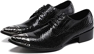 Men's Snake-printed Leather Western Derby