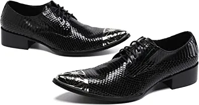Men's Snake-printed Leather Western Derby