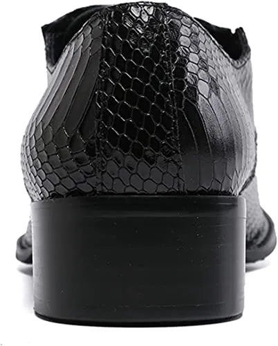 Men's Snake-printed Leather Western Derby