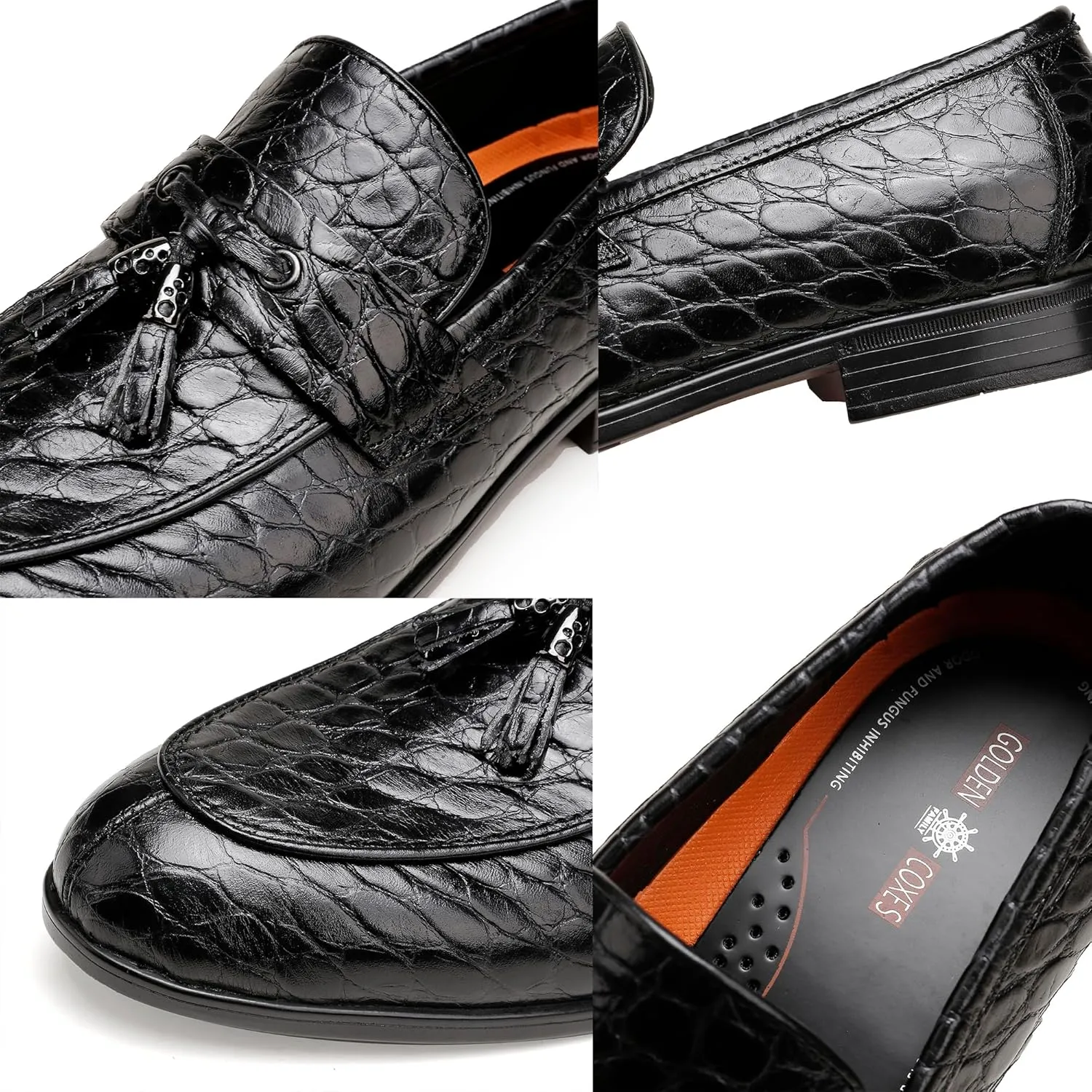 Men's Tassel Loafer Crocodile Printed Leather Dress Shoes for Mens Wedding Business Shoes Slip-on Dress Loafer