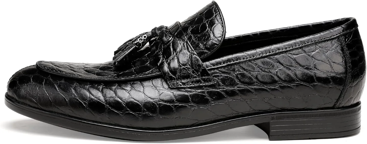 Men's Tassel Loafer Crocodile Printed Leather Dress Shoes for Mens Wedding Business Shoes Slip-on Dress Loafer