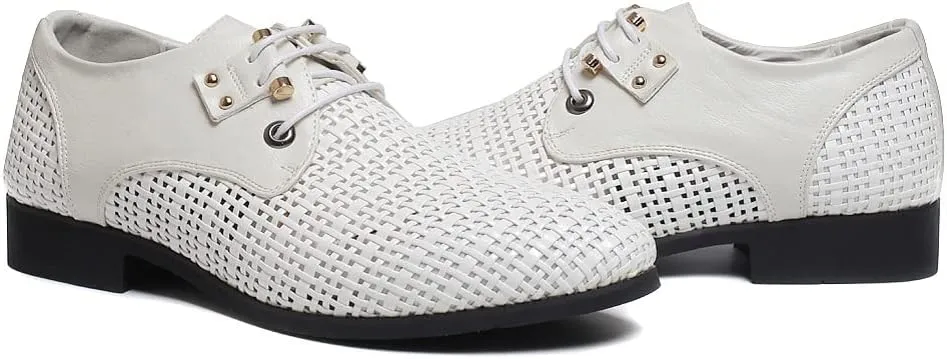 Men's Woven Leather Hollow Out Oxfords,Breathable Fashion Lace Up Dress Wingtip Shoes Casual Comfort Derby Shoes