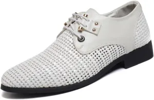 Men's Woven Leather Hollow Out Oxfords,Breathable Fashion Lace Up Dress Wingtip Shoes Casual Comfort Derby Shoes